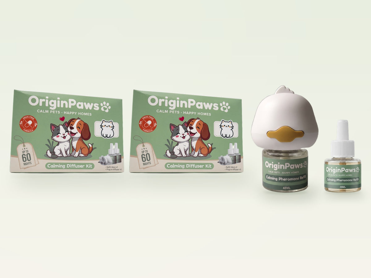 OriginPaws Cat 2-Room Bundle: two kit boxes with plug-in diffuser and spare refill