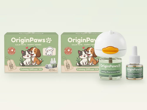 OriginPaws 2-room bundle: two kit boxes with the plug-in diffuser and a spare refill